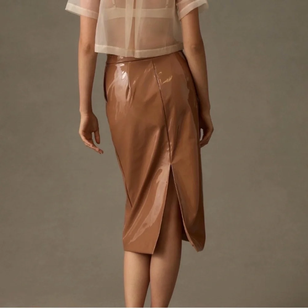 Anthropologie Sunday in Brooklyn Glossy Brown Pencil Skirt - Picture 2 of 13